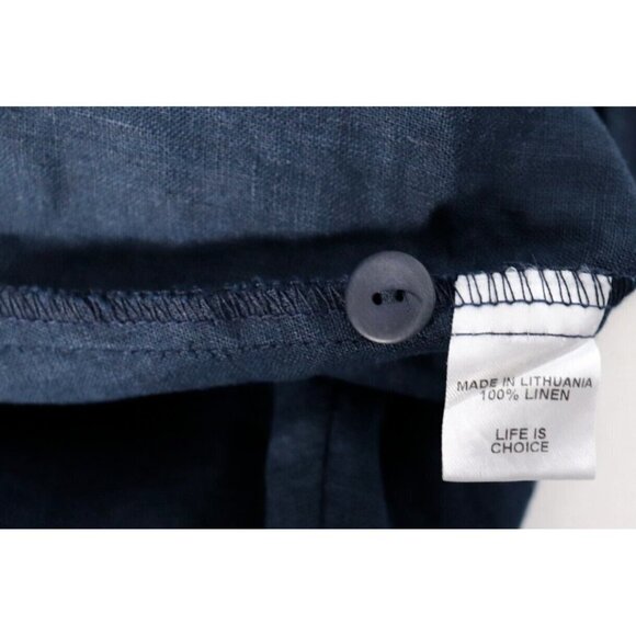 Flax Women's Size Medium Navy Blue Tunic Linen 4 Button Blouse Long Sleeve Shirt - Picture 5 of 9